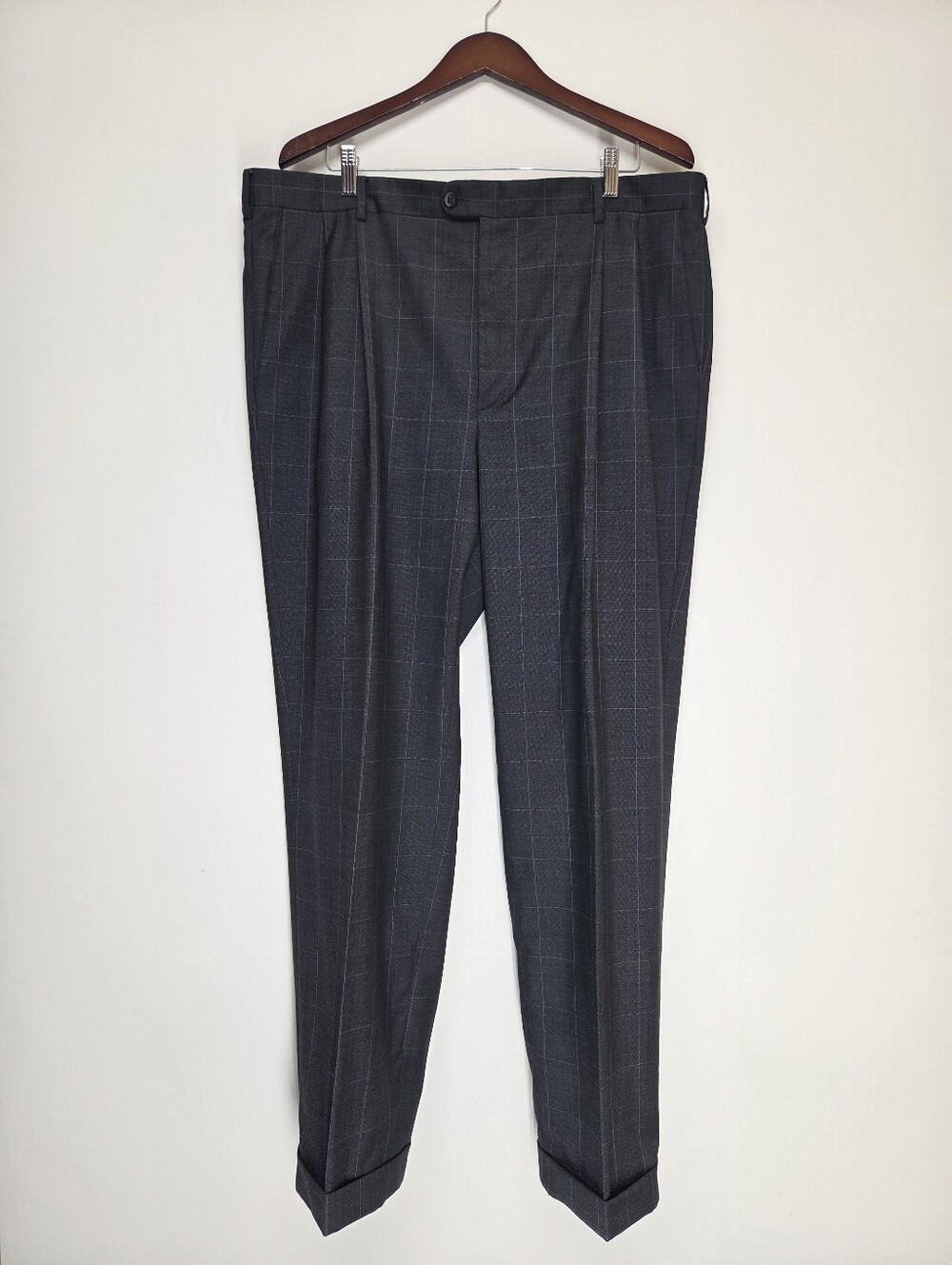 Zanella for Nordstrom Bennett Mens 40W Gray Windowpane Wool Pleated Pants Italy